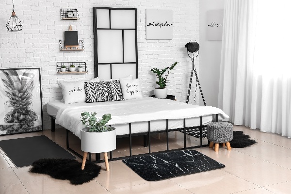 Kitchen rug Black patterned marble