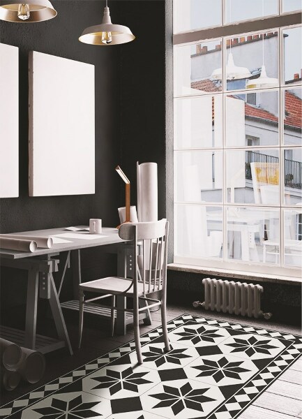 Universal vinyl carpet Black and white stars