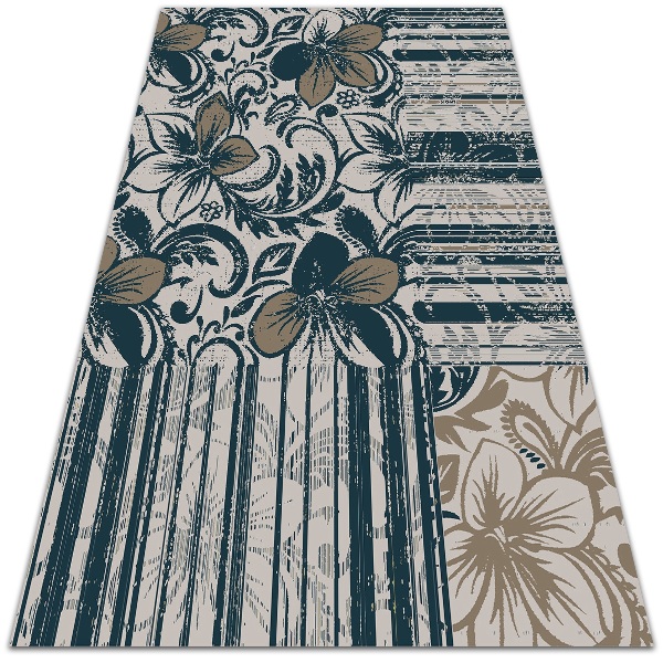 Fashionable vinyl rug Flowers and lines