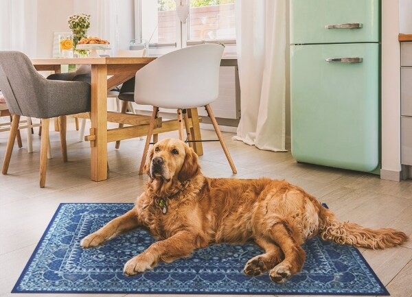 Vinyl floor rug Blue antique style