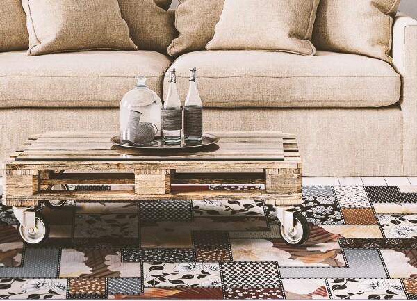 Indoor vinyl PVC carpet Floral boho pattern