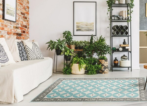 Vinyl floor rug Tiles and wheels
