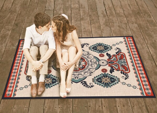 Fashionable vinyl rug Hindu geometry