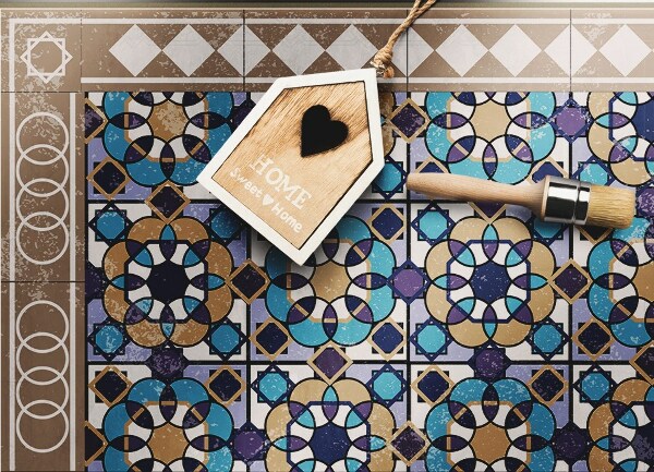 Universal vinyl rug Squares in diamonds