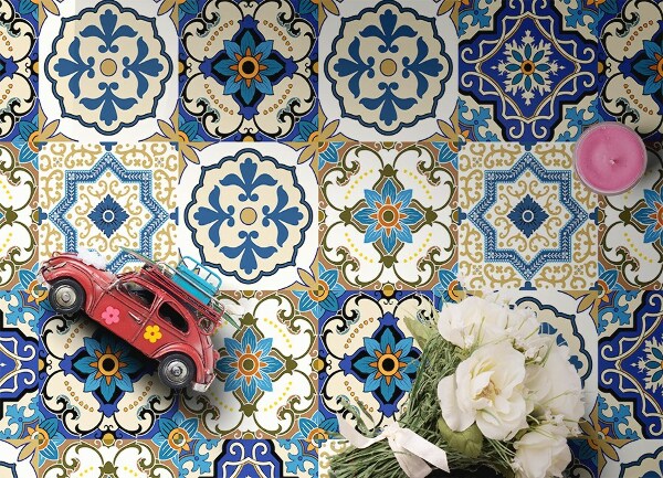 Fashionable vinyl rug Portuguese tiles