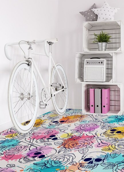 Fashionable vinyl rug Skulls and roses