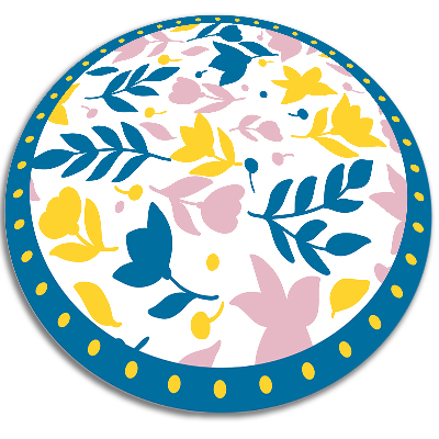 Round vinyl rug abstract flowers