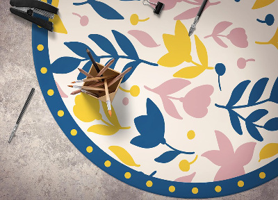 Round vinyl rug abstract flowers