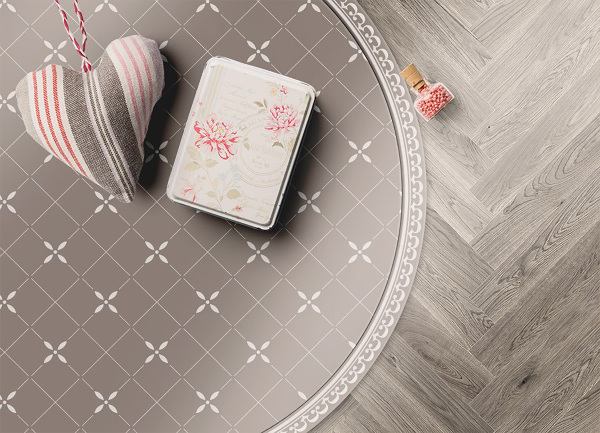 Round vinyl rug delicate crosses