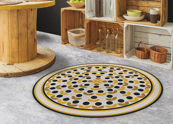 Round vinyl rug repeatable flowers