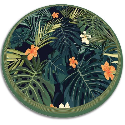 Round interior PVC carpet tropical leaves