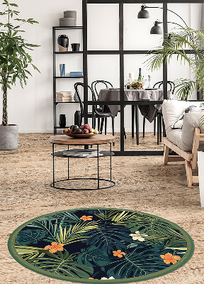 Round interior PVC carpet tropical leaves