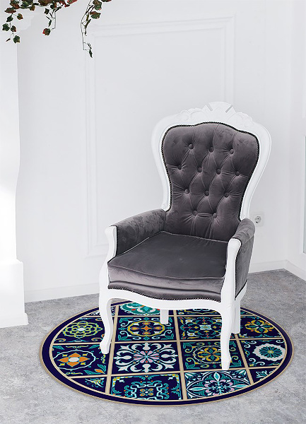 Fashionable Round PVC rug Portuguese tiles