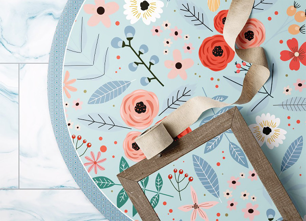 Indoor vinyl rug meadow flowers