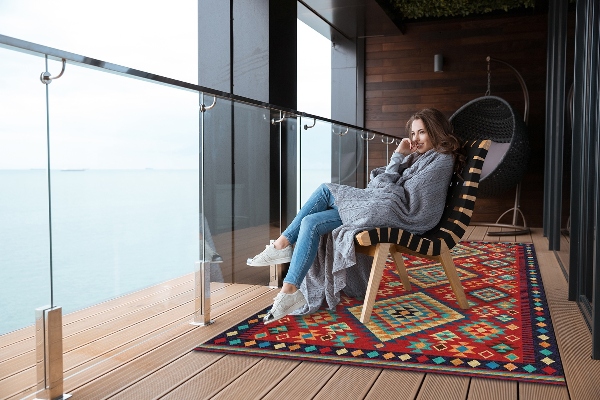 Beautiful outdoor mat Retro colored triangles
