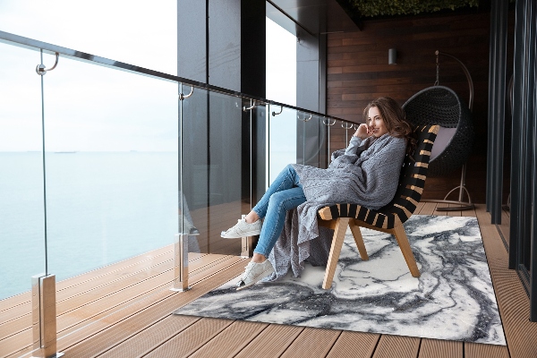 Modern terrace mat Black-and-white marble