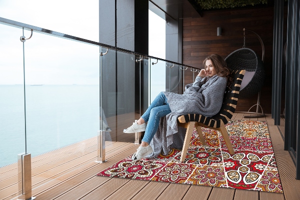 Outdoor carpet for terrace ethnic patchwork