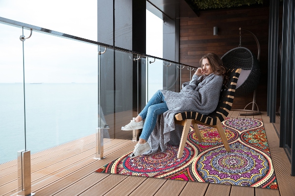 Outdoor mat for patio colorful mandala