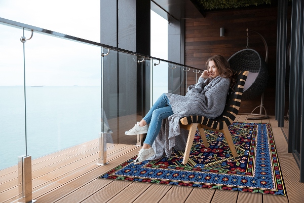 Printed carpet for terrace patio Geometric retro flowers