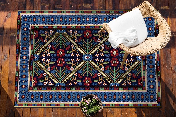 Printed carpet for terrace patio Geometric retro flowers