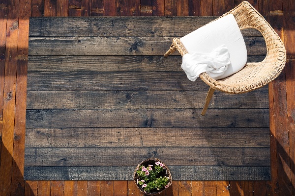 Outdoor rug for terrace dark board