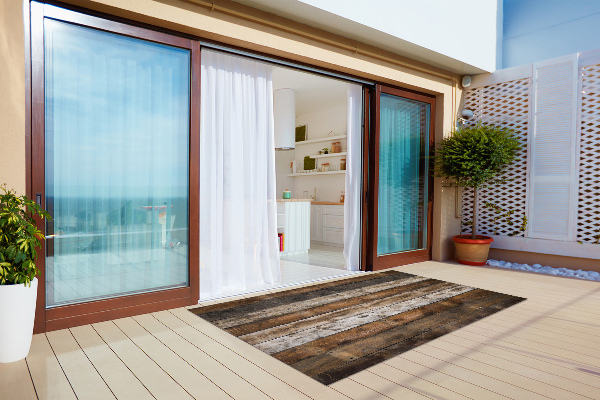 Outdoor rug for terrace boards dark
