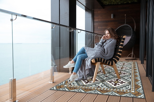 Modern terrace mat geometric flowers