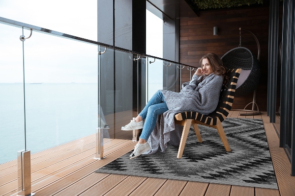 Modern outdoor rug dark parallelograms
