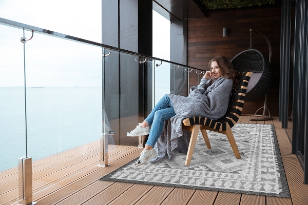Outdoor terrace carpet gray diamonds