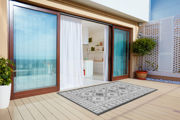 Outdoor terrace carpet gray diamonds