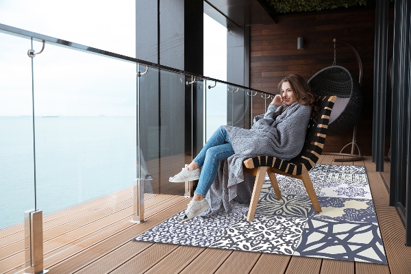 Modern balcony rug ethnic mix