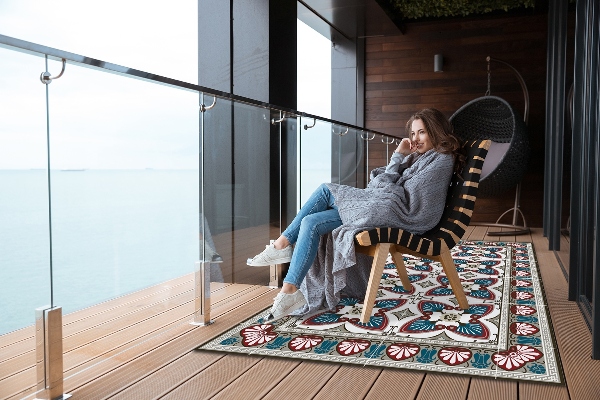 Outdoor mat for patio Style peacock feathers