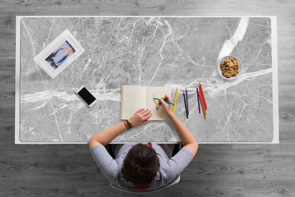Large desk pad PVC protector gray marble