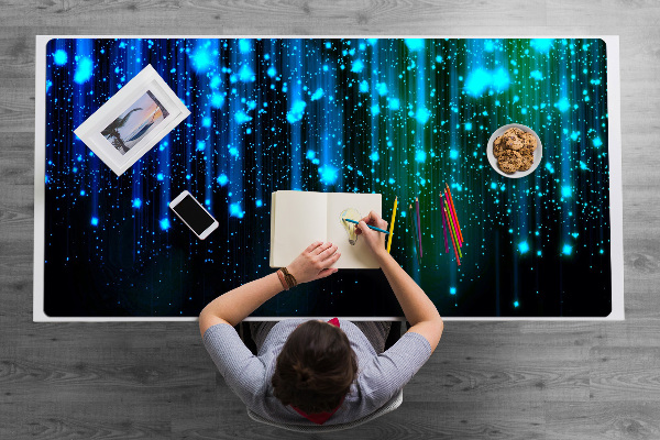 Desk mat blue particles