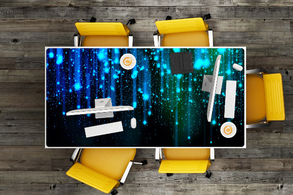 Desk mat blue particles