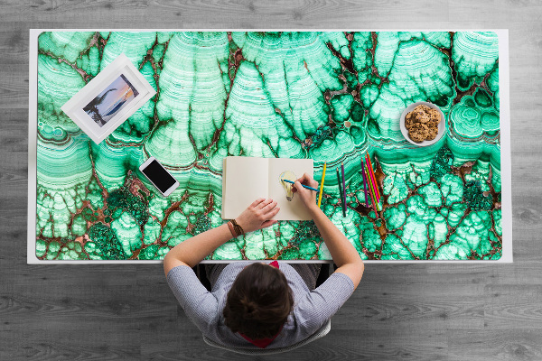 Large desk mat table protector Marble turquoise