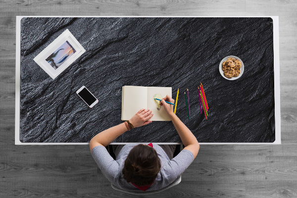 Large desk mat table protector black marble