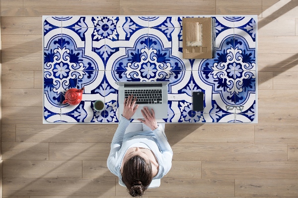 Desk mat blue tiles