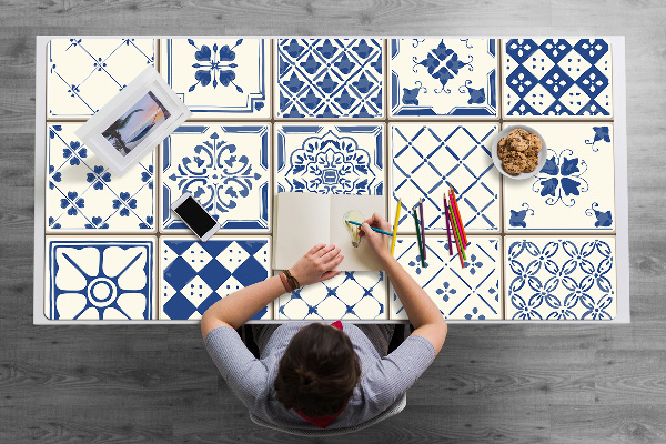 Desk mat tiles blue