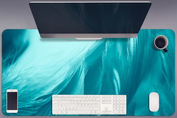 Full desk protector blue feathers