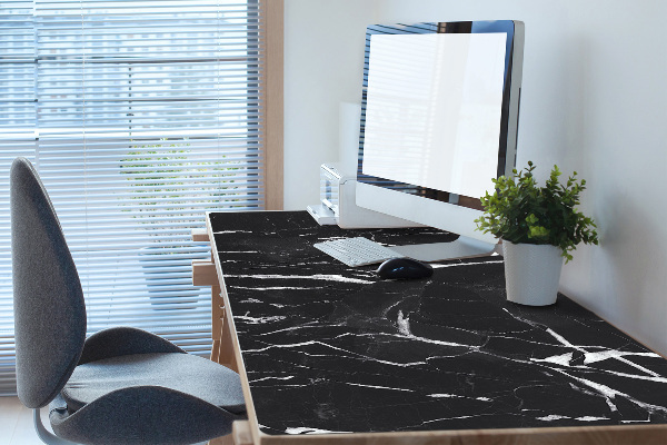 Large desk mat table protector black marble