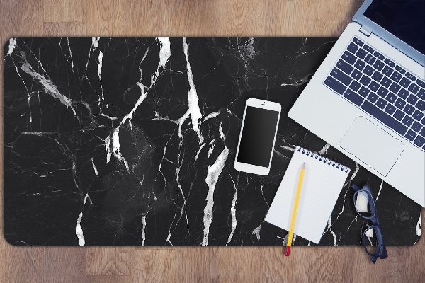 Large desk mat table protector black marble