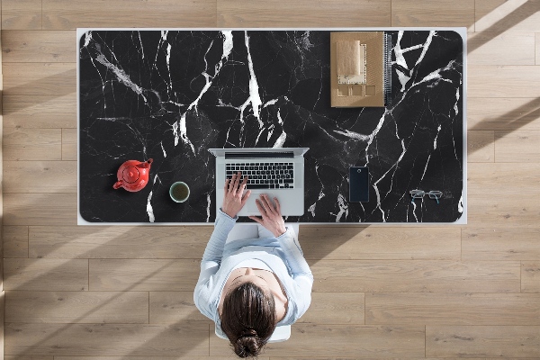 Large desk mat table protector black marble