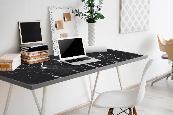 Large desk mat table protector black marble