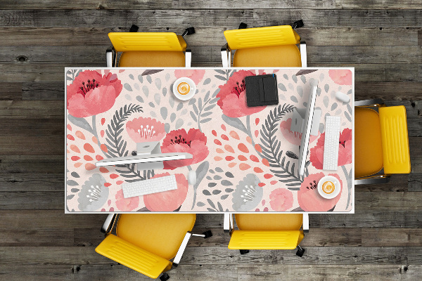 Large desk mat table protector painted poppies