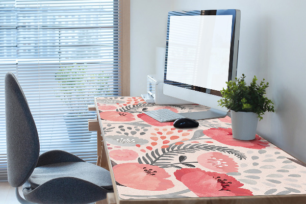 Large desk mat table protector painted poppies