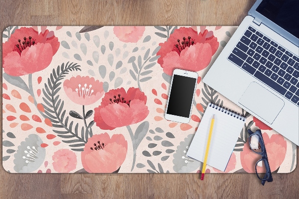 Large desk mat table protector painted poppies