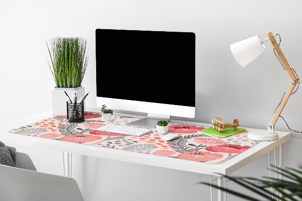 Large desk mat table protector painted poppies