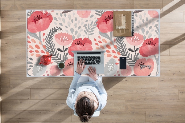 Large desk mat table protector painted poppies
