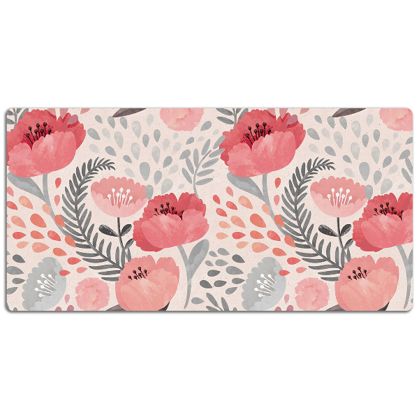 Large desk mat table protector painted poppies